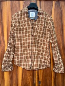 DNMX Men's Brown Plaid Button-Up Shirt | Size(Medi
