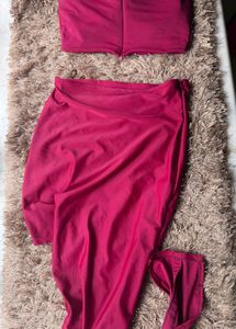 Maroon Co-ord Set - Strapless Top &amp; Skirt