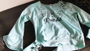 Cute Panda Print Long Sleeve Top with beads work