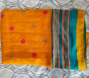 Beautiful Teal &amp; Yellow Saree