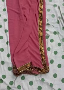 Elegant Pink Saree with Gold Border