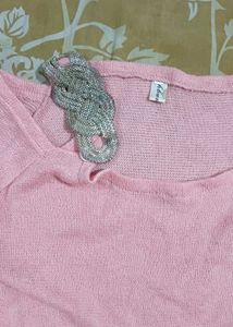 Pink Lace Shoulder Sweatshirt Kniteed Top