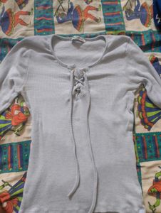 Light Blue Lace-Up Knit Top