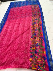 Vibrant Pink &amp; Blue Bandhani Saree