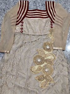 Elegant Beige &amp; Maroon Anarkali
