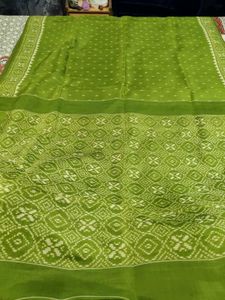 Vibrant Green Saree with White Print