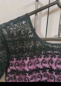Chic Pink &amp; Black Lace kurta