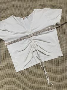 White Cinched Front Top