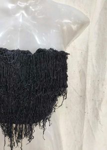 Black Fringe Strapless Crop Top