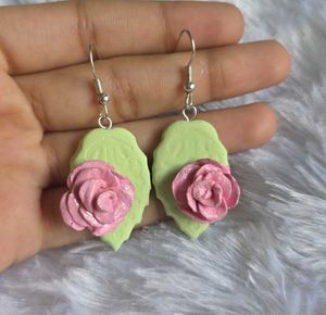 Cute Pink Rose Leaf Earrings