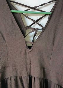 Elegant Brown Maxi Dress with Lace-Up Detail