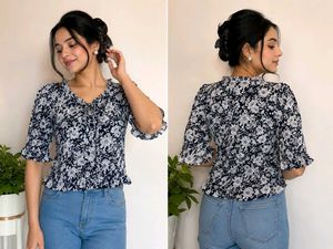 Chic Floral Print Peplum Top