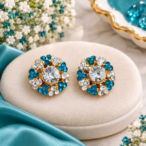 🩵 Turquoise  Blue and Clear Crystal Floral Studs