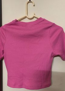 Pink Heart Cutout Ribbed Crop Top