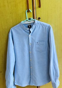 Men's Blue Mandarin Collar Shirt