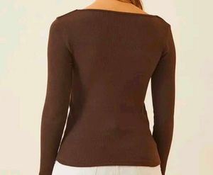 "Brown Sweetheart Neck Top"