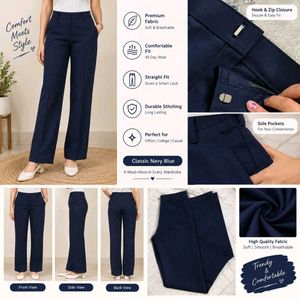 Classic Navy Blue Straight Fit Trousers