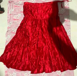 Vibrant Red Embroidered Ethnic Skirt