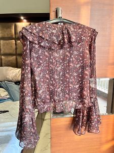 Boho Print Ruffle Bell Sleeve Top