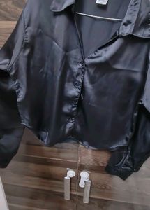 Satin Collared Button-Down Shirt