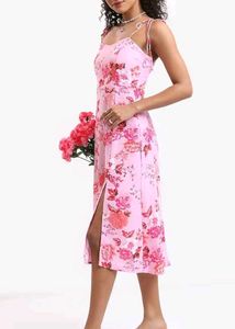 Floral Print Midi Dress with Tie Straps