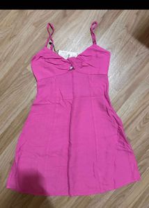 Pink Spaghetti Strap Twist Front Dress