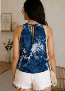 Blue Tie-Dye Sleeveless Top