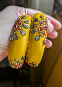 Beautiful Yellow Bangles with Stone Work