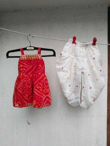 Cute Red Bandhani Kurta Dhoti Set