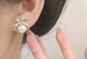 Chic Bow Pearl Ginkgo Leaf Earrings