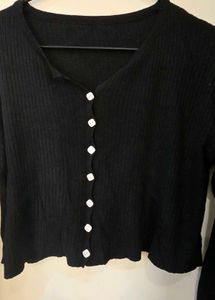 Black Button-Up Crop Top