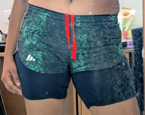 ADIDAS Stylish Green Snake Print Athletic Shorts
