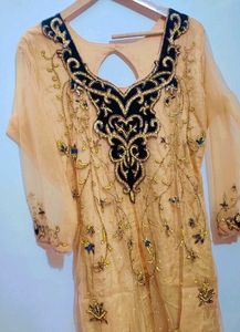 Cream Color Party Wear Kurta &amp; Dupatta For 36 Bust