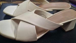 Cream Block Heel Sandals