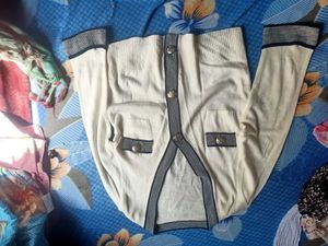 Cream Cardigan with Grey Trim