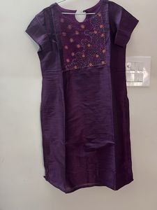 Elegant Purple Kurta with Embellished Neckline