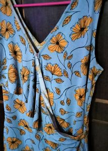 Blue Floral Print Wrap Dress