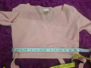 Peach Wrap Blouse with Bell Sleeves