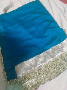 Beautiful Teal Saree with Silver Border