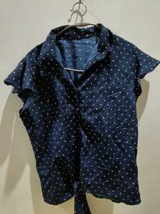 Navy Blue Polka Dot Flutter Sleeve Top