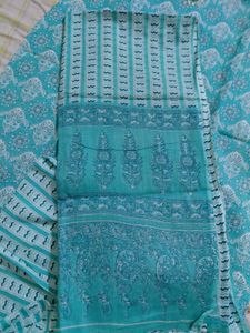 Turquoise Blue Printed 3-Piece Kurta Set