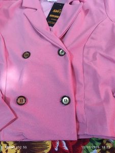 Chic Pink Double-Breasted Blazer