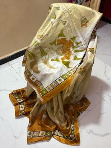 super light fabric  Beige Floral Print Saree