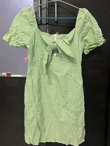 Green tie on summer dress