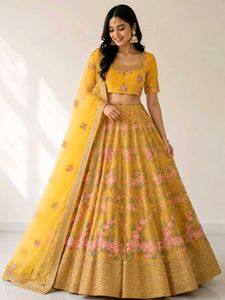 Stunning Yellow Haldi Lehenga Choli 3 Piece Set