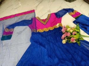 Vibrant Blue and Pink Anarkali 3pc set