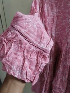 Pink Floral Bell Sleeve Tunic Top
