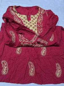 Red Chikankari Kurta