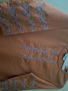 Pure Cotton Silk Branded Hand Embroidery Kurti, XL