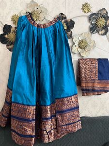 Vibrant Blue Pleated Ethnic Skirt amd duppta